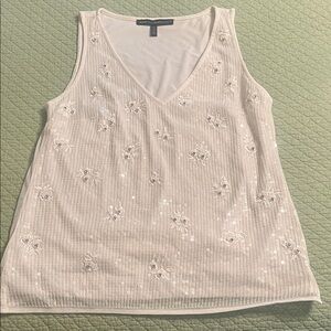 White House Black Market Sequin Embellished Cream Tank Top